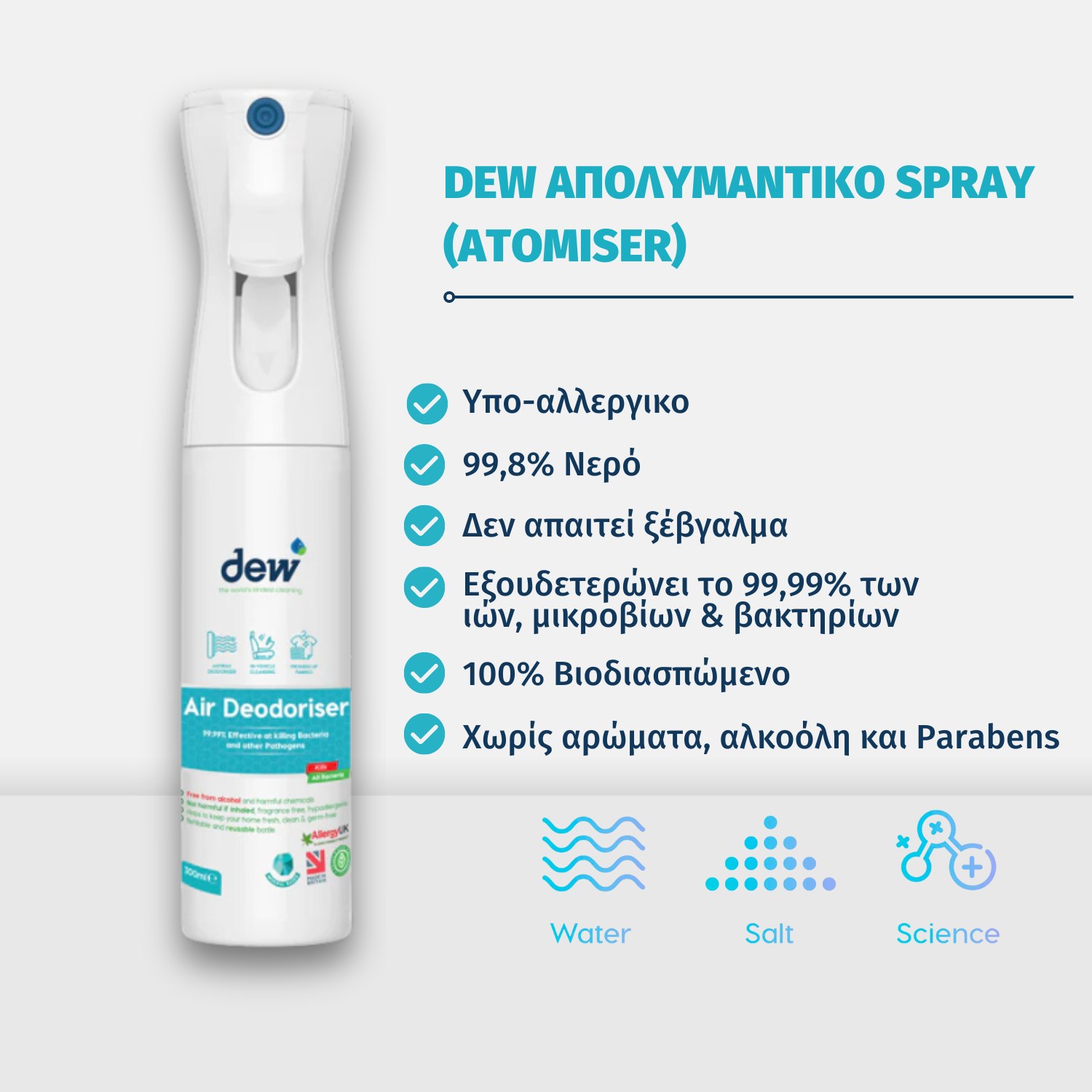 Dew Air, Απολυμαντικό Spray Χωρίς Τοξικά Χημικά (Atomiser), 300ml