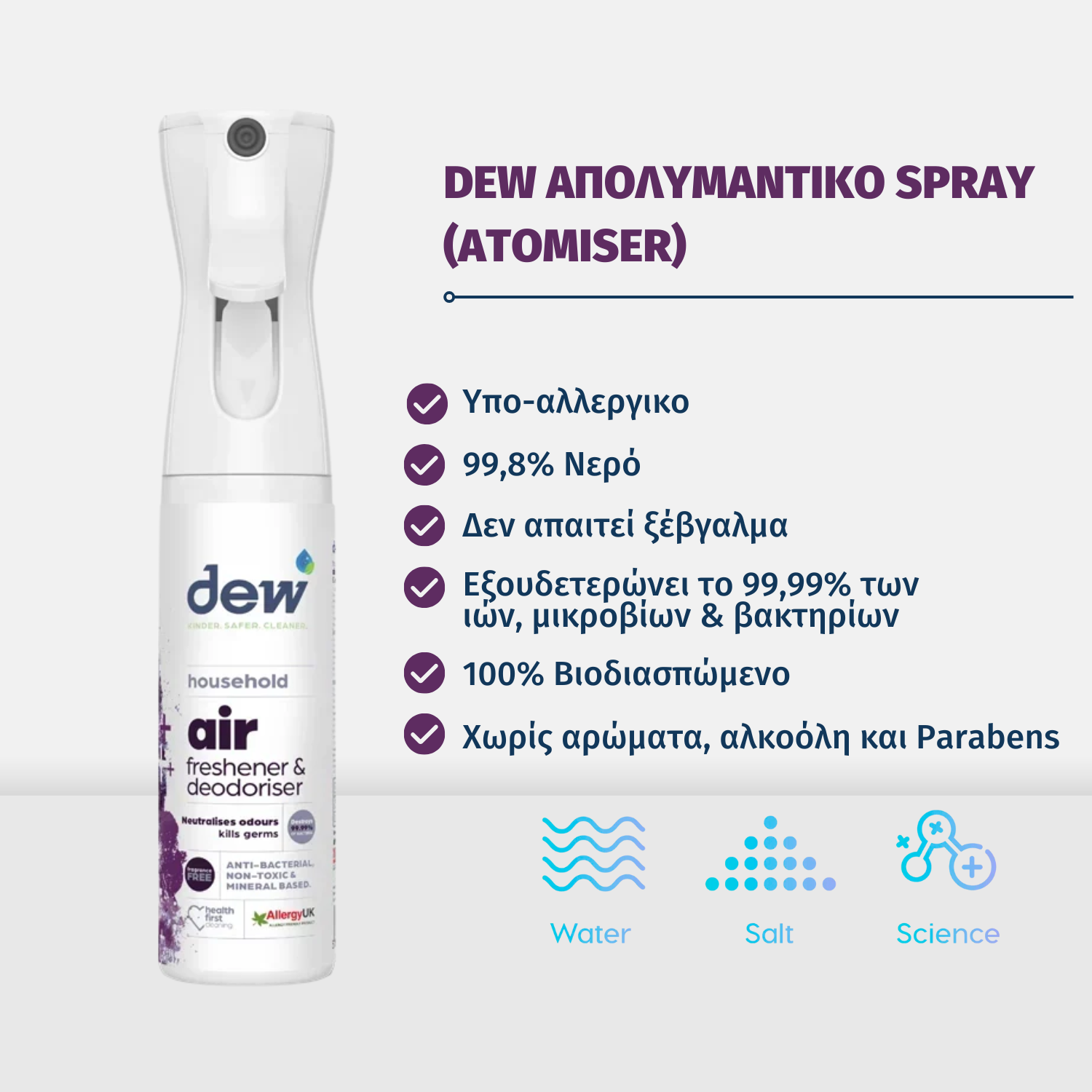 Dew Air, Απολυμαντικό Spray Χωρίς Τοξικά Χημικά (Atomiser), 300ml
