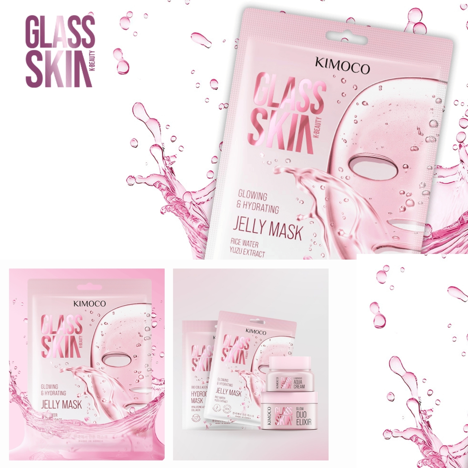 KIMOCO Glass Skin JellySheet Mask, Μάσκα Προσώπου για Λάμψη και Ενυδάτωση, 23 ml