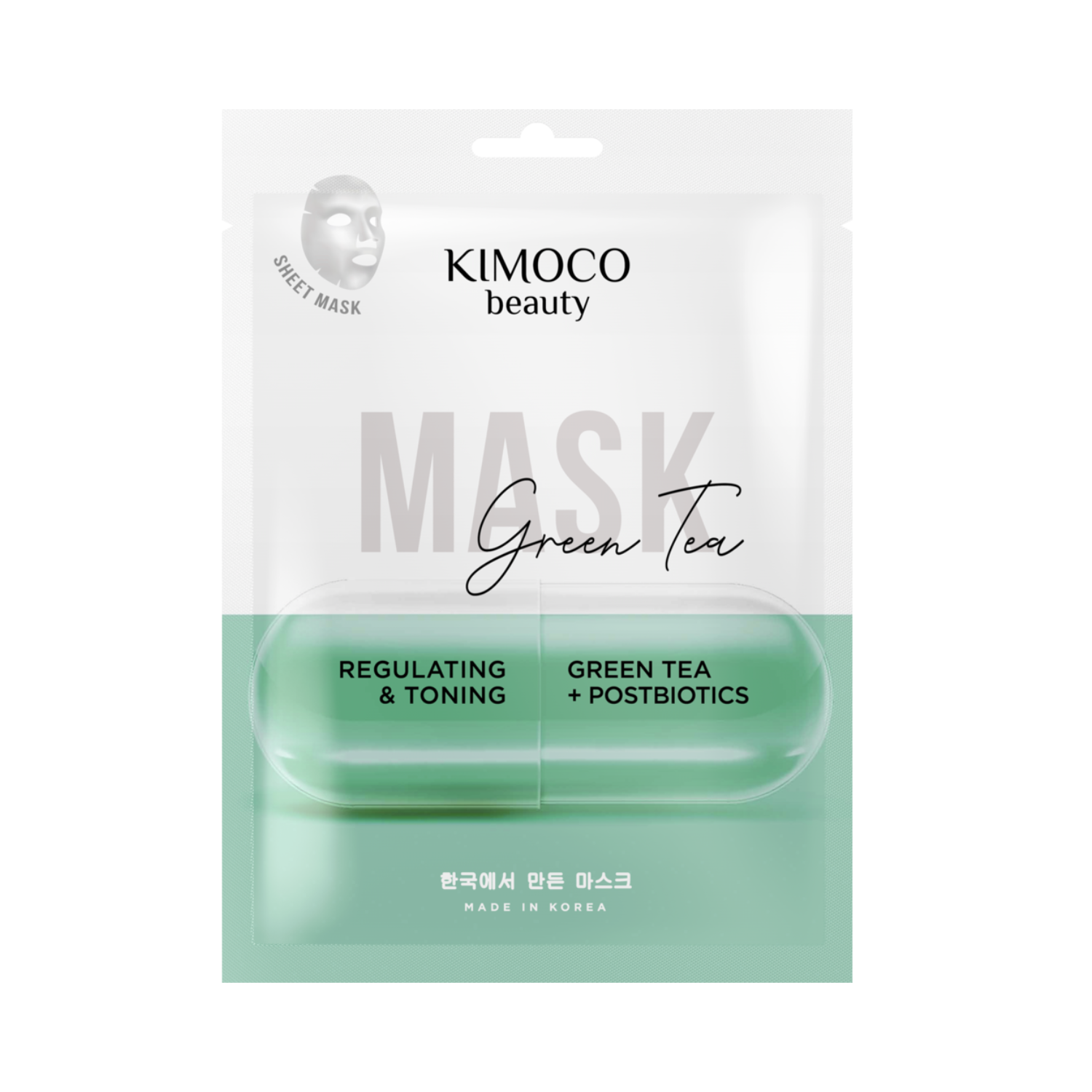 KIMOCO Korean Beauty-Ρυθμιστική και Τονωτική Μάσκα Προσώπου με Εκχύλισμα Πράσινου Τσαγιού & Postbiotics, 23ml