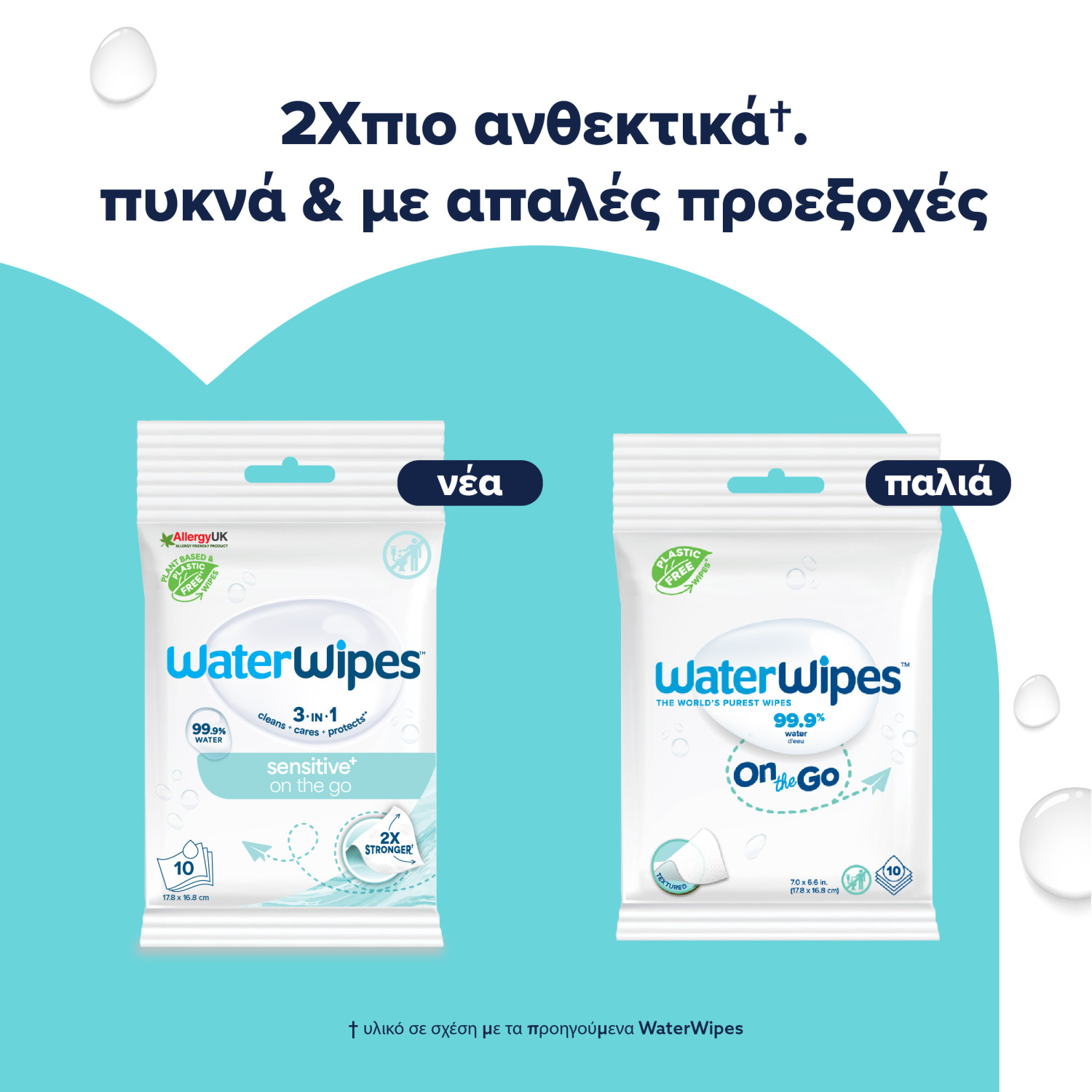 WaterWipes Sensitive+, Πακέτο On the Go με 10 Μαντηλάκια, με 2 ΜΟΝΟ Συστατικά, 99.9% Νερό