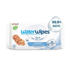 WaterWipes Sensitive+, Πακέτο 48 Μαντηλάκια, με 2 ΜΟΝΟ Συστατικά, 99.9% Νερό