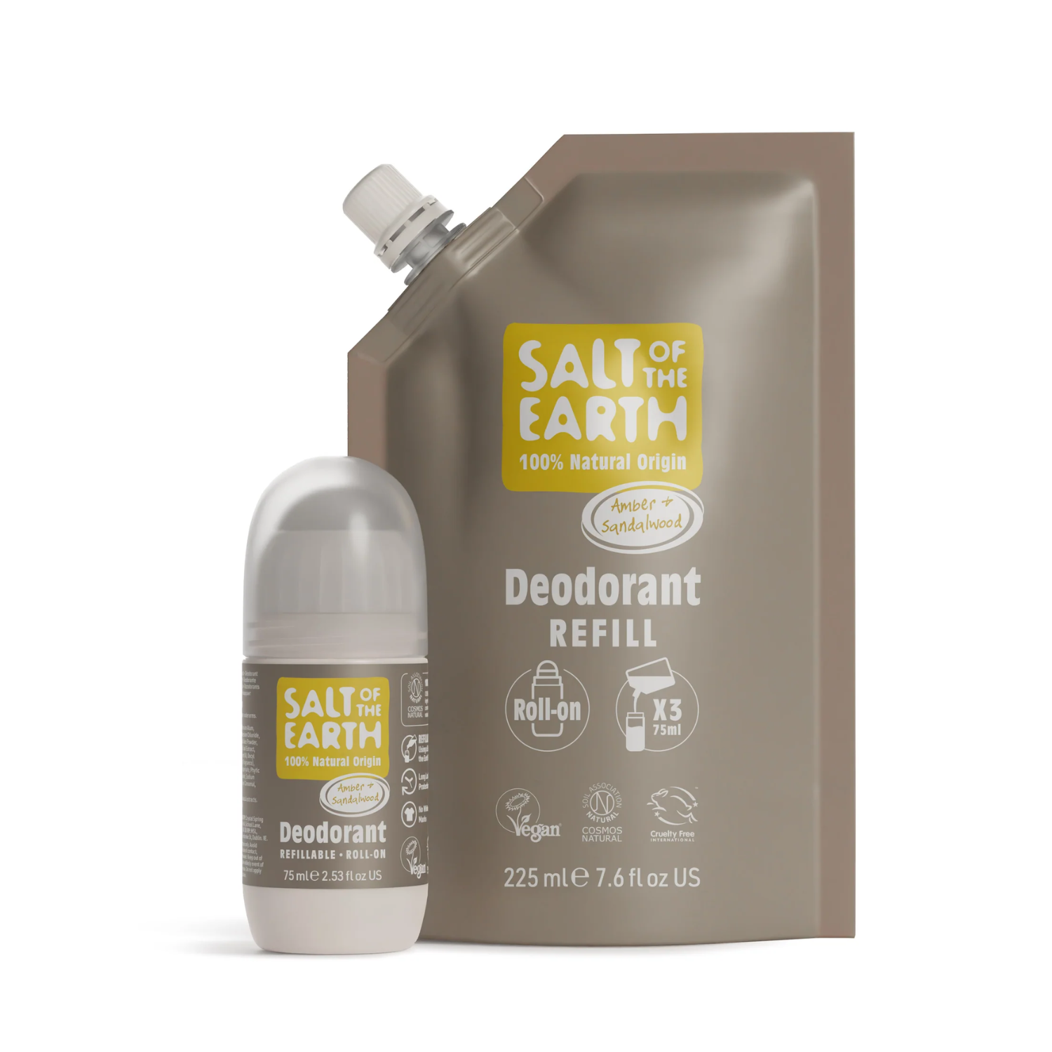 Salt of the Earth Vegan Αποσμητικό, Roll-On Refill, 225ml, Amber & Sandalwood