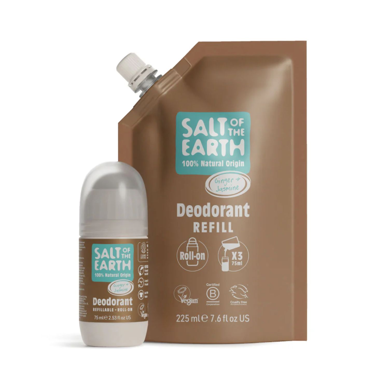 Salt of the Earth Vegan Αποσμητικό, Roll-On Refill, 225ml, Ginger & Jasmine
