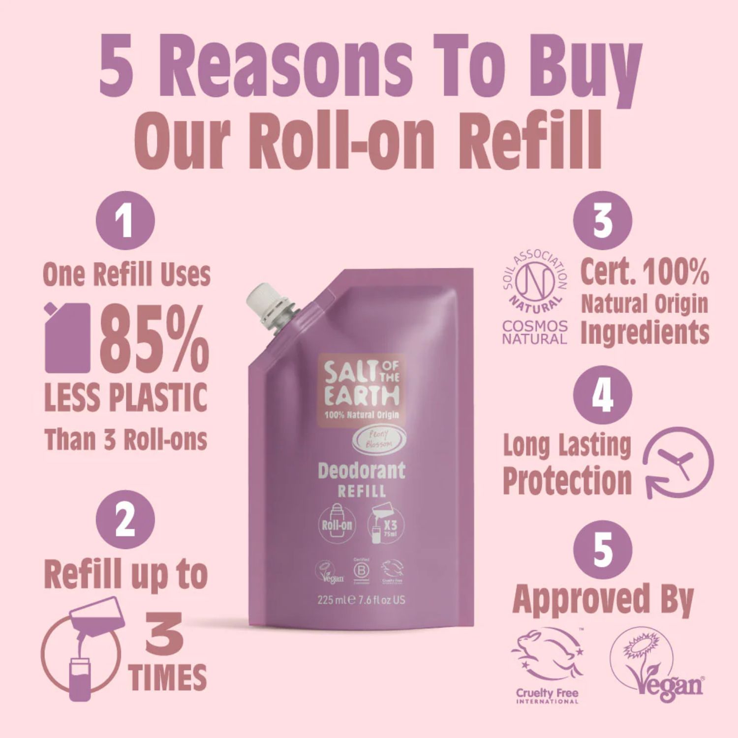Salt of the Earth Vegan Αποσμητικό, Roll-On Refill, 225ml, Peony Blossom