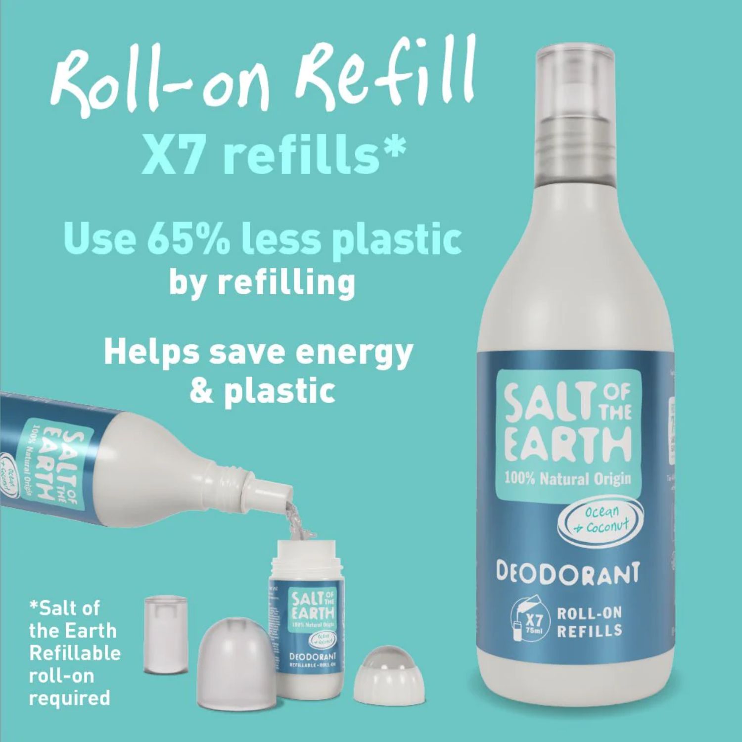 SaltoftheEarth Vegan Αποσμητικό, Roll-On Refill 525ml, Ocean/Coconut