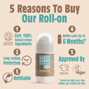 Salt of the Earth, Vegan Αποσμητικό, Επαναγεμιζόμενο Roll-On 75ml, Ginger/Jasmine
