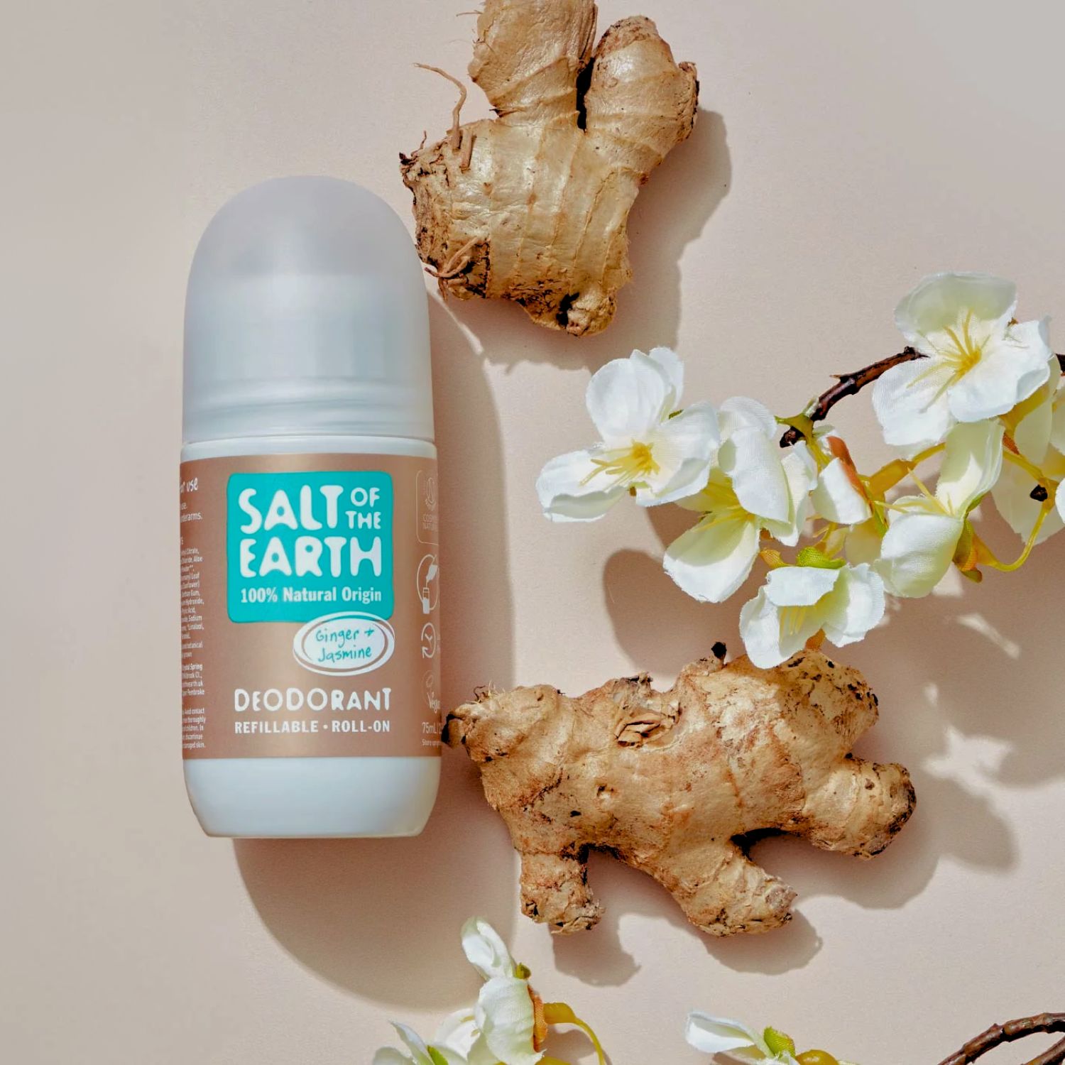 Salt of the Earth, Vegan Αποσμητικό, Επαναγεμιζόμενο Roll-On 75ml, Ginger/Jasmine