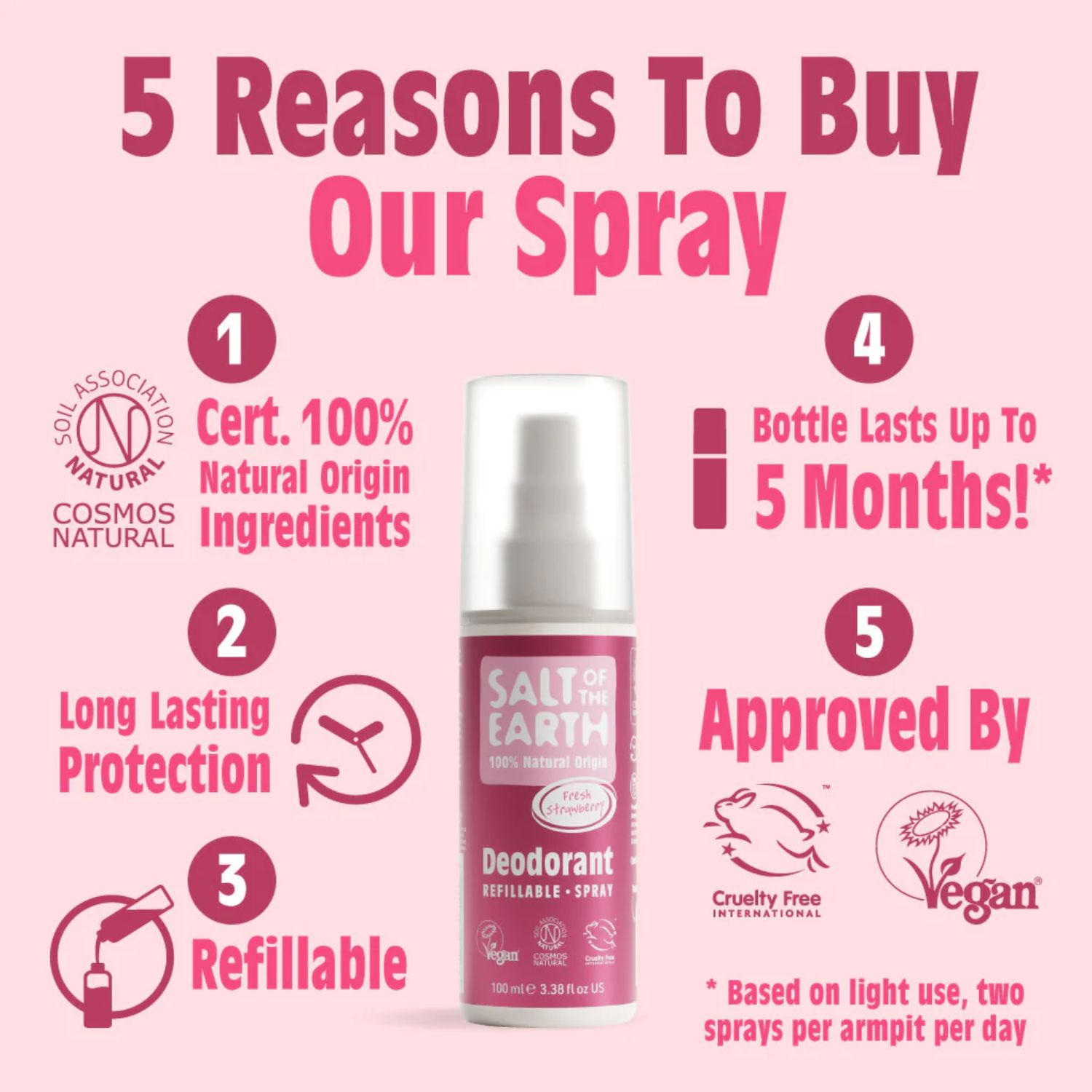 Salt of the Earth, Vegan Αποσμητικό, Spray 100ml, Fresh Strawberry