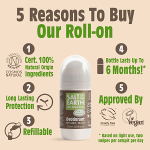 Salt of the Earth, Vegan Αποσμητικό, Επαναγεμιζόμενο Roll-On, Oud & Bergamot, 75ml