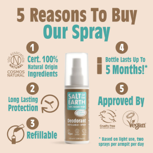 Salt of the Earth, Vegan Αποσμητικό, Επαναγεμιζόμενο Spray 100ml, Ginger & Jasmine