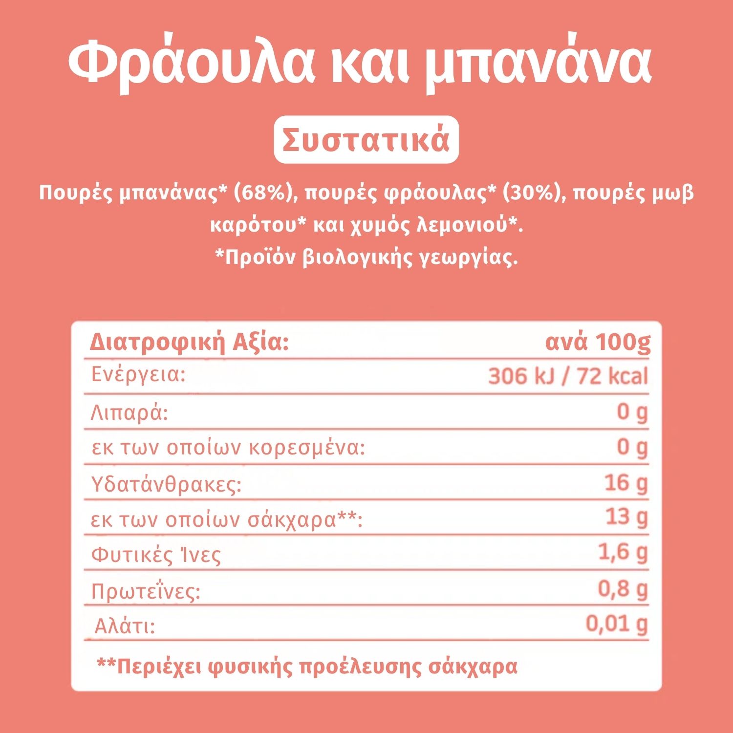 Smileat, Πουρές Φρούτων σε Pouch Βιολογικής Προέλευσης, Μπανάνα-Φράουλα, Χωρίς Γλουτένη 100γρ