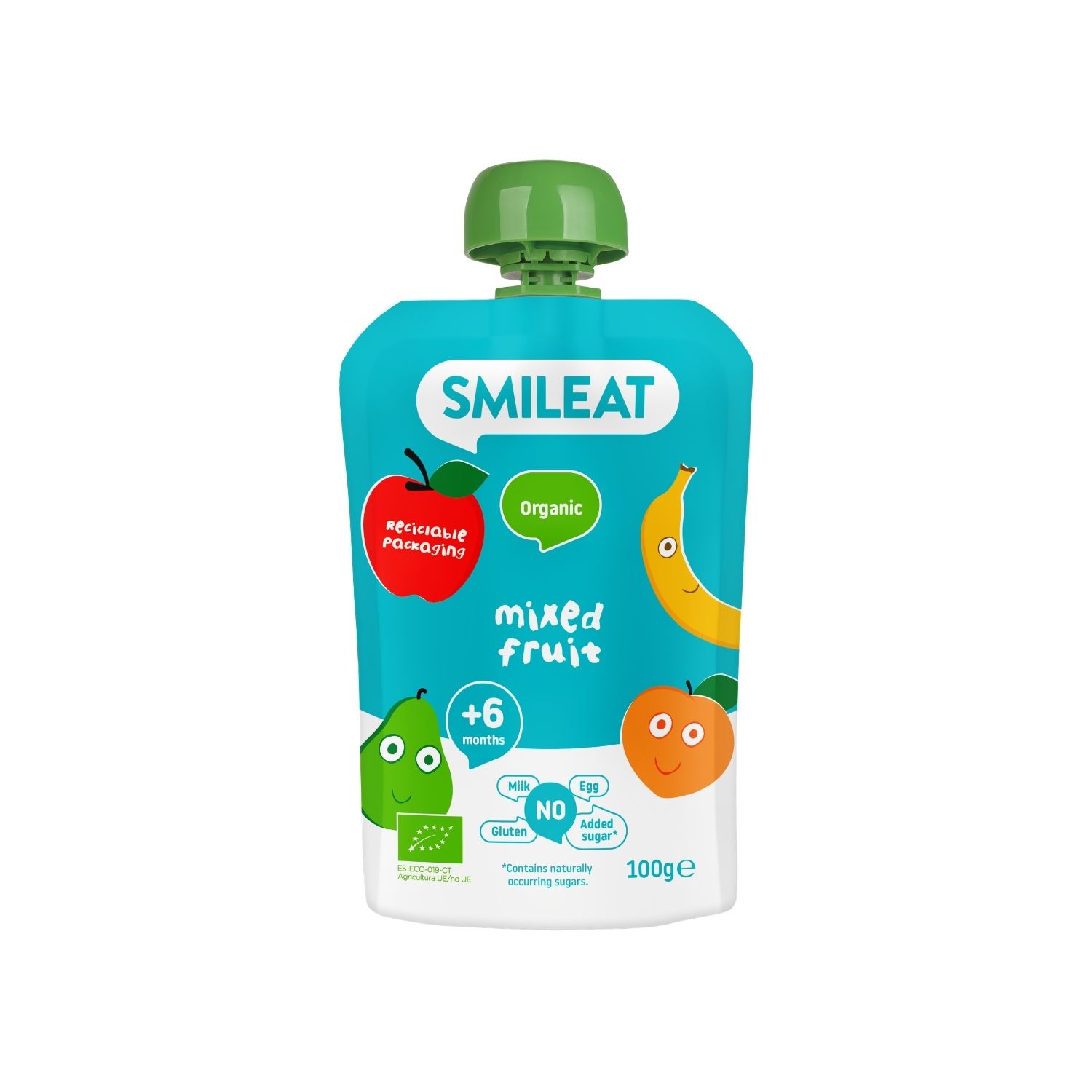Smileat, Πουρές Φρούτων σε Pouch Βιολογικής Προέλευσης, Μιξ Φρούτων, Χωρίς Γλουτένη, 100γρ