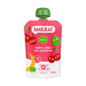 Smileat, Πουρές Φρούτων σε Pouch Βιολογικής Προέλευσης, Κεράσι, Acai και Αμάρανθο, Χωρίς Γλουτένη, 100gr