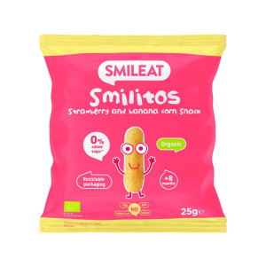 Smileat, Snack Καλαμποκιού Smilitos, με Φρούτα, Βιολογικής Προέλευσης με Έξτρα Παρθένο Ελαιόλαδο, Φράουλα- Μπανάνα, Χωρίς Γλουτένη, 25γρ