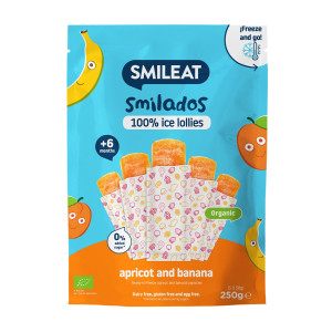 Smileat, Γρανίτες Smilado από 100% Βιολογικό Πολτό Φρούτων, Βερίκοκο και Μπανάνα, Πακέτο με 5 γρανίτες, 250 gr, Χωρίς Γλουτένη, 6 μηνών