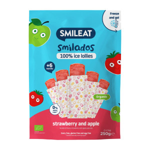 Smileat, Γρανίτες Smilado από 100% Βιολογικό Πολτό Φρούτων, Φράουλα και Mήλο, Πακέτο με 5 γρανίτες, 250 gr, Χωρίς Γλουτένη, 6μηνών