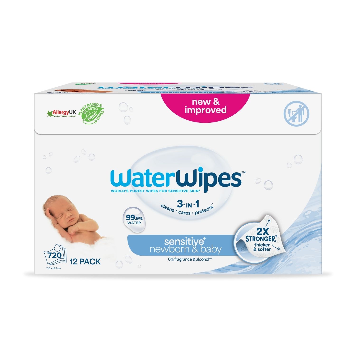 ΝΕΑ WaterWipes Sensitive+, Πακέτο Προσφοράς 12x60 Μαντηλάκια