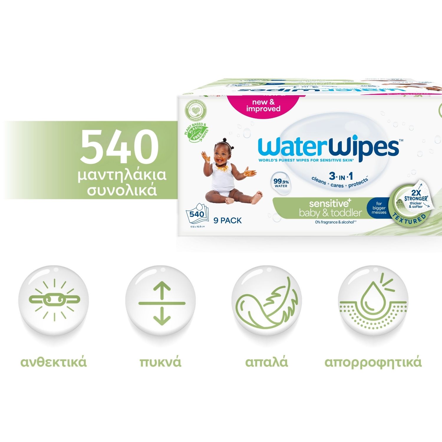 ΝΕΑ WaterWipes Sensitive+, με Soapberry, 9x60 Μαντηλάκια