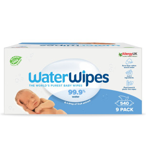 WaterWipes, 100% Plastic-free Άοσμα Μωρομάντηλα, 99.9% Νερό, Ηλικίες 0+, 540 Μαντηλάκια (9πακ/60τμχ)